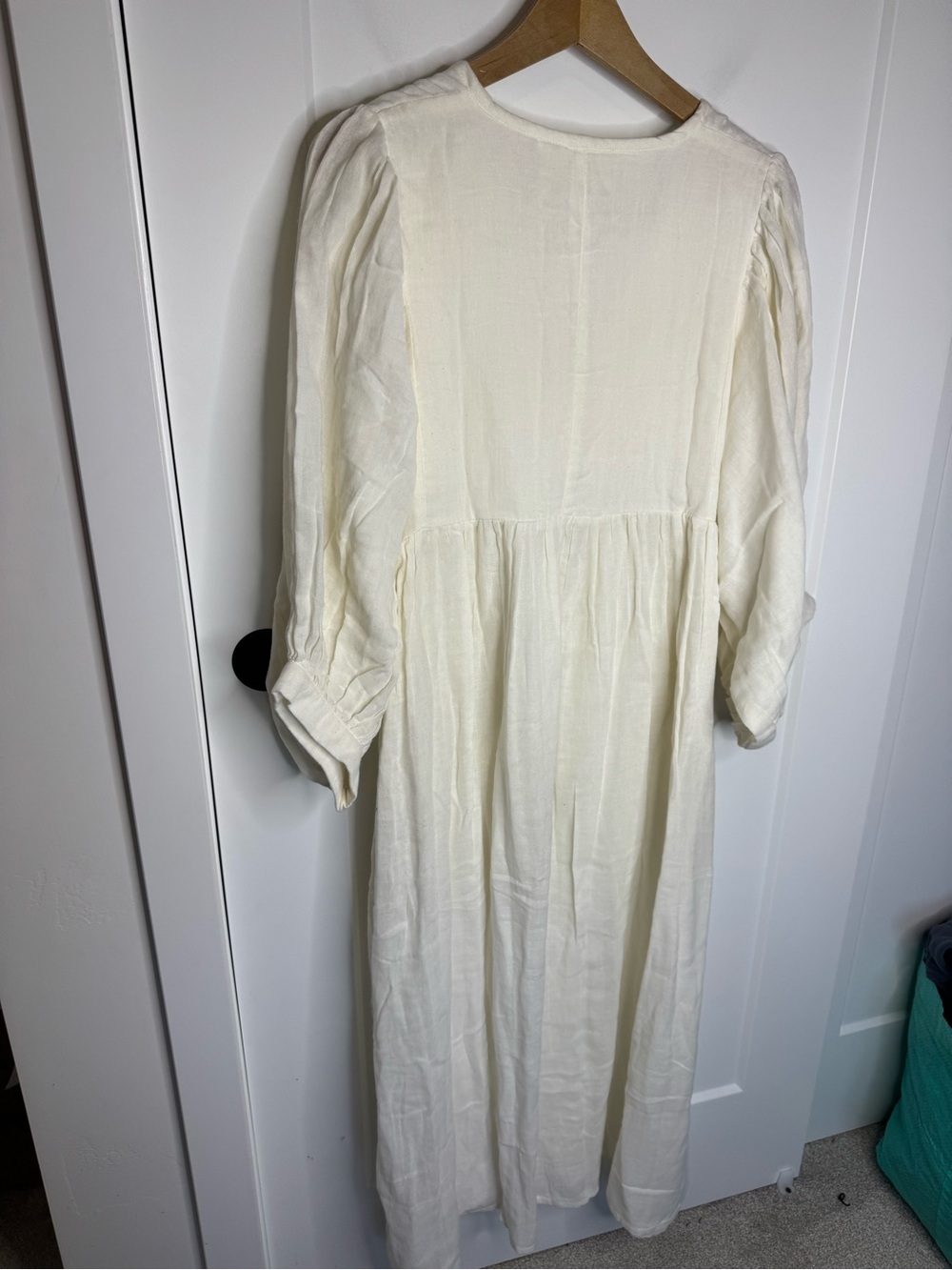 Daughters Of India Kyra Ivory White Puff Sleeve Boho Flowy Midi Dress Size Large - Picture 6 of 7